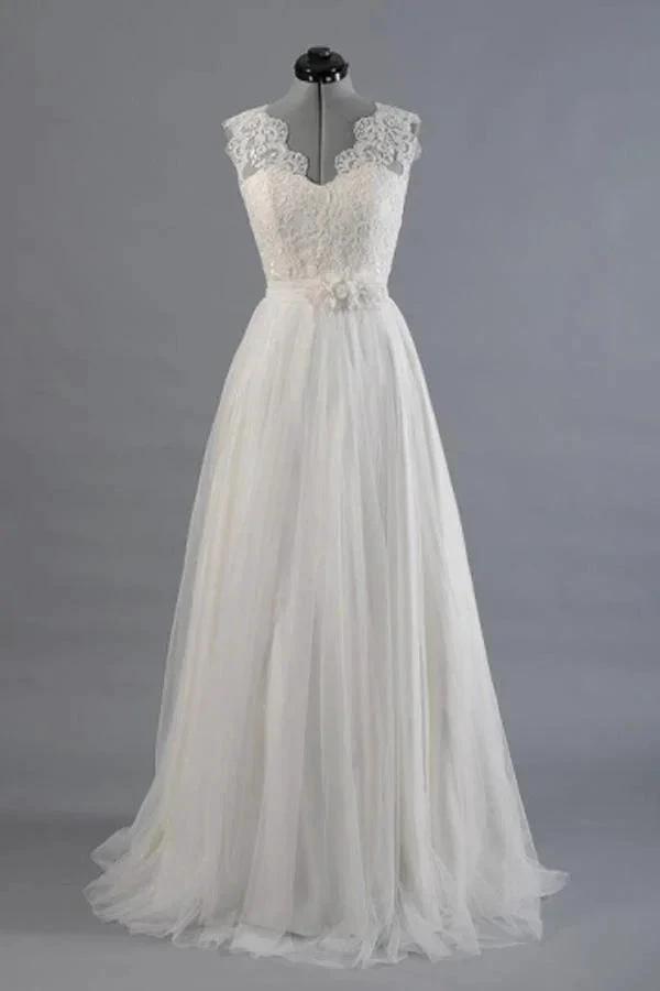 A-line V-Neck Sashes Appliques Beach Wedding Dress  WD170