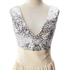 A-line V-neck Sequined Chiffon Party Dress