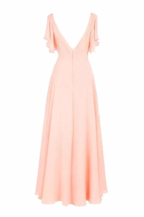 A-line V-neck Short Sleeves Floor Length Chiffon Bridesmaid Dress BD014