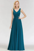 A-line V-neck Sleeveless Ruffles Chiffon Bridesmaid Dress