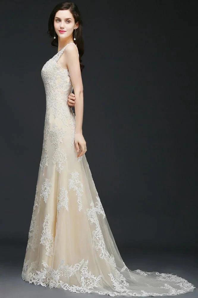 A-line V-Neck Sweep Train Prom Dresses