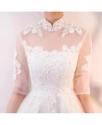 A-line White Lace and Tulle Homecoming Dresses Party Dress with Sleeves PD062