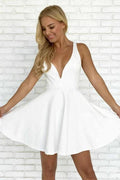 A-line White Straps Satin Backless Short Prom Dress Homecoming Dress PD286