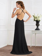 A-Line/Elegant Halter Sleeveless Long Chiffon Prom Dresses