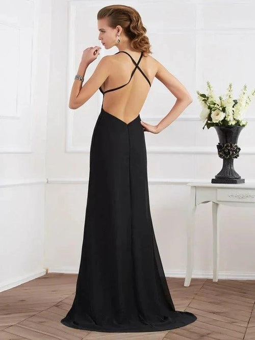 A-Line/Elegant Halter Sleeveless Long Chiffon Prom Dresses