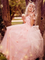 A-Line/Elegant Off-the-Shoulder Applique Tulle Sleeveless Floor-Length Prom Dresses