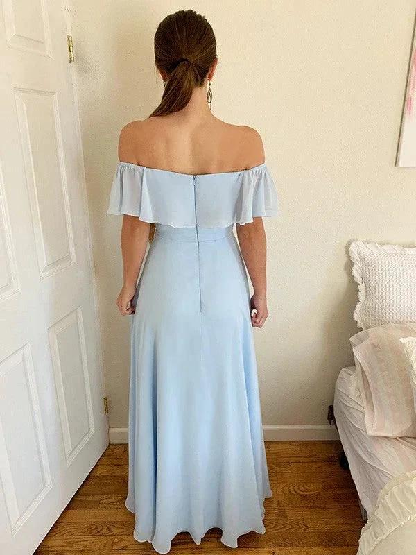 A-Line/Elegant Off-the-Shoulder Beading Chiffon Floor-Length Sleeveless Prom Dresses