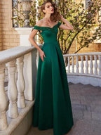 A-Line/Elegant Off-the-Shoulder Sequin Sleeveless Satin Floor-Length Prom Dresses