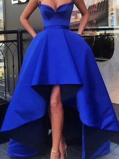 A-Line/Elegant Satin Ruffles Sweetheart Sleeveless Asymmetrical Prom Dresses