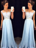 A-Line/Elegant Sleeveless Sheer Neck Applique Chiffon Prom Dresses