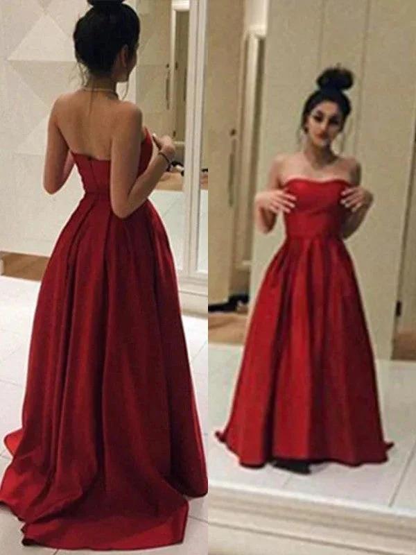 A-Line/Elegant Sleeveless Strapless Ruffles Stain Prom Dresses