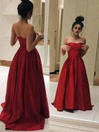 A-Line/Elegant Sleeveless Strapless Ruffles Stain Prom Dresses