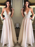 A-Line/Elegant Spaghetti Straps Sleeveless Applique Chiffon Prom Dresses