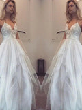 A-Line/Elegant Spaghetti Straps Sleeveless Floor-Length Tulle Prom Dresses