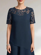 A-line Scoop Illusion Knee-Length Lace Chiffon Mother of the Bride Dress With Sequins