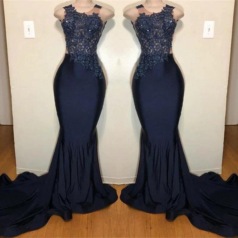 Off The Shoulder Sleeveless Mermaid Prom Dress with Intricate Appliques