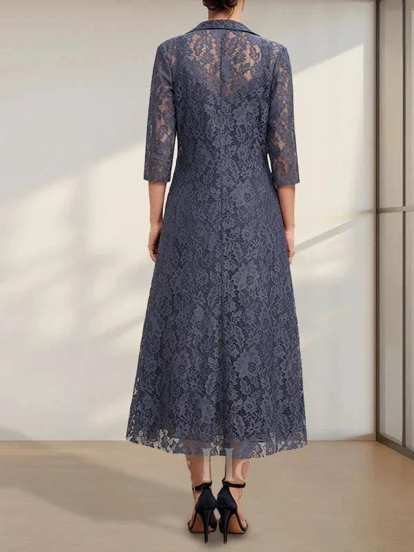 A-line V-Neck Tea-Length Chiffon Mother of the Bride Dress