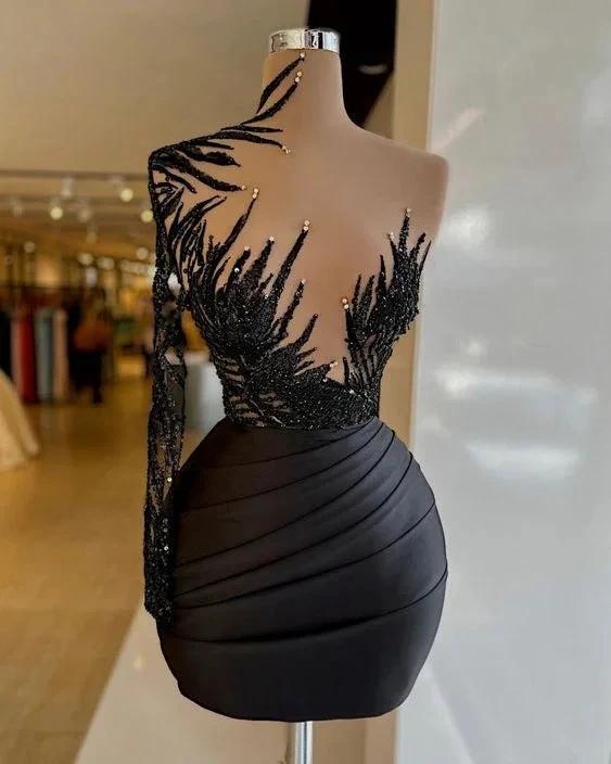 Black Short Evening Dress Cocktail Party Dress Beaded Evening Dress Formal Homecoming Dresses Y23