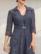 A-line V-Neck Tea-Length Chiffon Mother of the Bride Dress