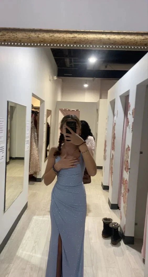 Beautiful Blue Shimmery Grade 8 grad dress, Blue Evening Dress Y1857