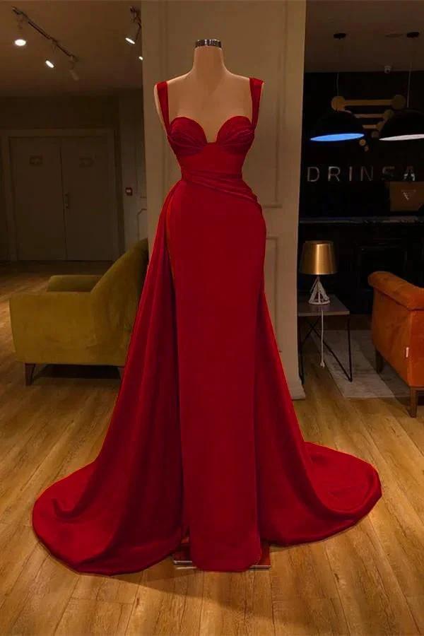 Stunning Long Sweetheart Mermaid Satin Prom Dresses with High Slit