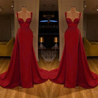 Stunning Long Sweetheart Mermaid Satin Prom Dresses with High Slit