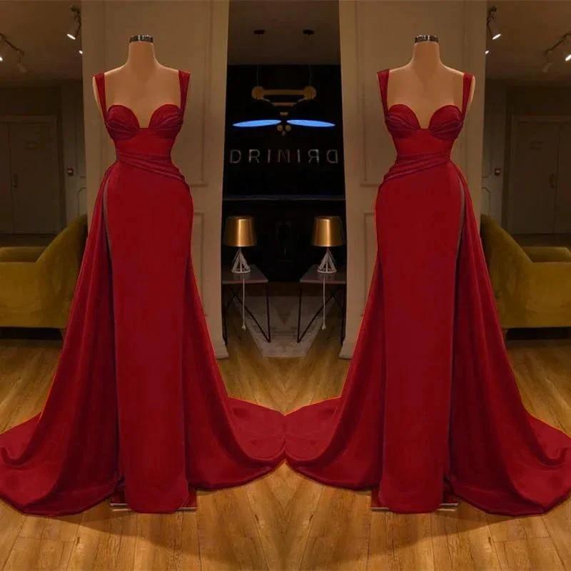 Stunning Long Sweetheart Mermaid Satin Prom Dresses with High Slit
