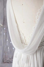 Affordable A-line Asymmetric Lace Chiffon Open Back Wedding Dress