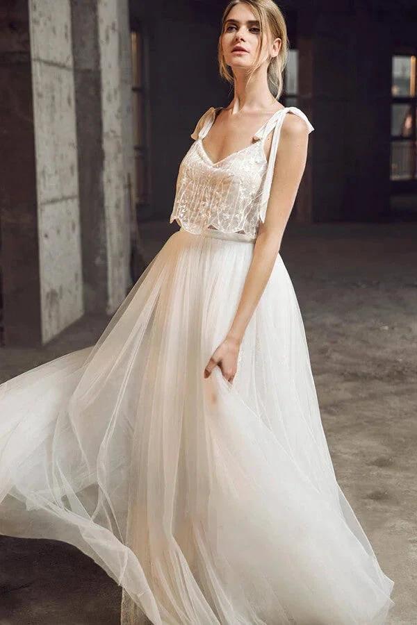 Affordable Long A-line Sweetheart Tulle Lace Backless Wedding Dress