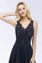 Aline Chiffon Appliques Evening Maxi Gown Crystals Sleeveless Party Dress