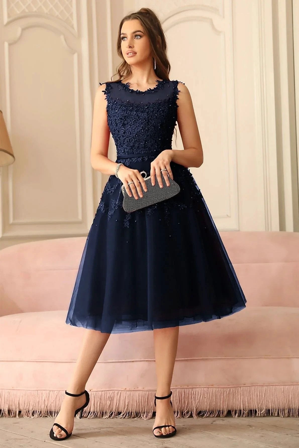 Amazing A-Line Scoop Sleeveless Lace Short Bridesmaid Dresses