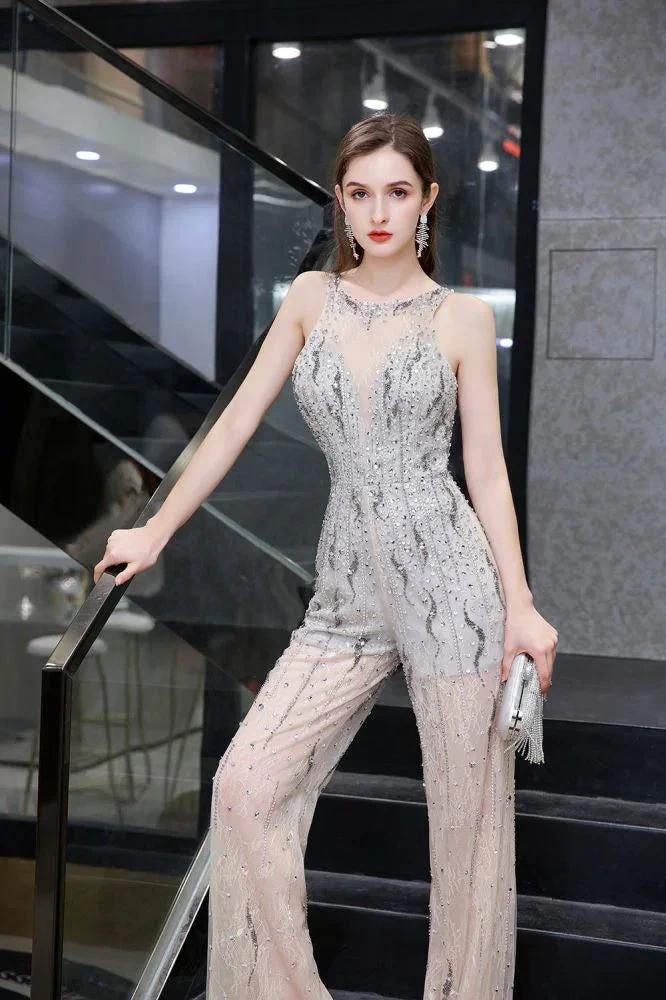Amazing Illusion High Neck See-through Party Jumpsuit Sleeveless Prom Wear