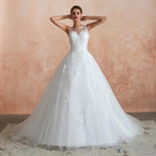 Amazing Long A-line Appliques Lace Tulle Wedding Dress