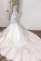 Amazing Long Mermaid Strapless Appliques Lace Wedding Dress