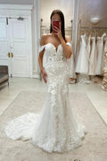 Amazing Off-the-shoulder Mermaid Appliques Wedding Dress With Lace