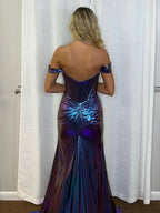 Amiyah | Mermaid Off the Shoulder Purple Metallic Long Prom Dress