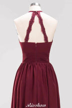 Appliques Halter Sleeveless Floor-Length Bridesmaid Dresses with Ruffles A-line Chiffon Evening Maxi Dress