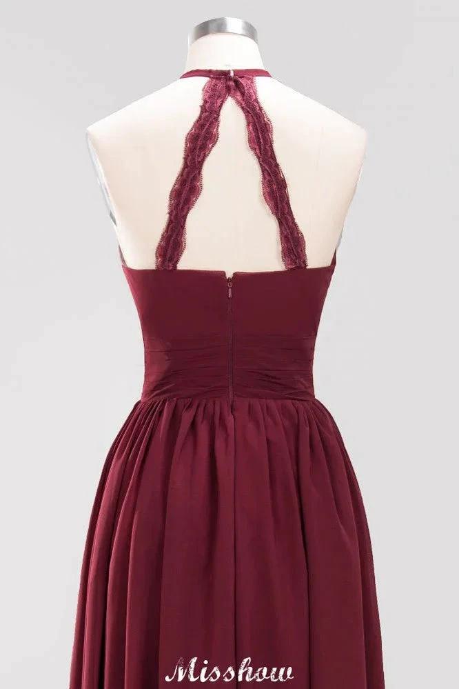 Appliques Halter Sleeveless Floor-Length Bridesmaid Dresses with Ruffles A-line Chiffon Evening Maxi Dress