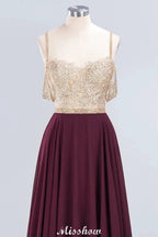 Appliques Spaghetti Straps Prom Dresses | A-Line Sleeveless Evening Dresses