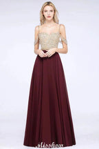 Appliques Spaghetti Straps Prom Dresses | A-Line Sleeveless Evening Dresses