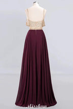 Appliques Spaghetti Straps Prom Dresses | A-Line Sleeveless Evening Dresses