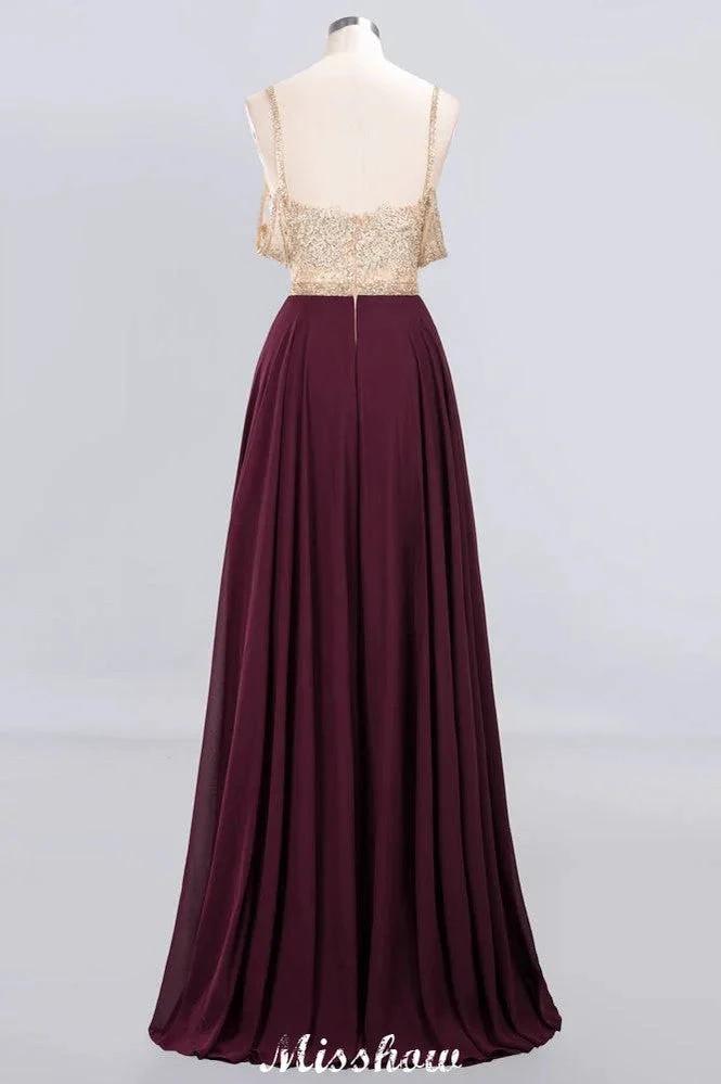 Appliques Spaghetti Straps Prom Dresses | A-Line Sleeveless Evening Dresses
