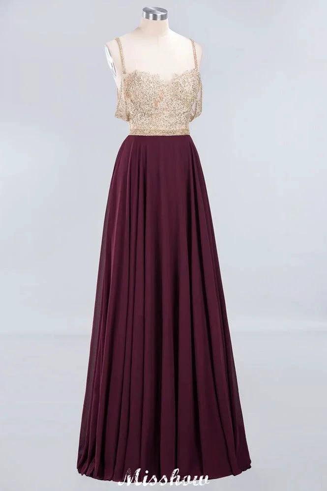 Appliques Spaghetti Straps Prom Dresses | A-Line Sleeveless Evening Dresses