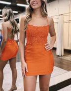 Dark Green Spaghetti Straps Cross Back Short Homecoming Dress