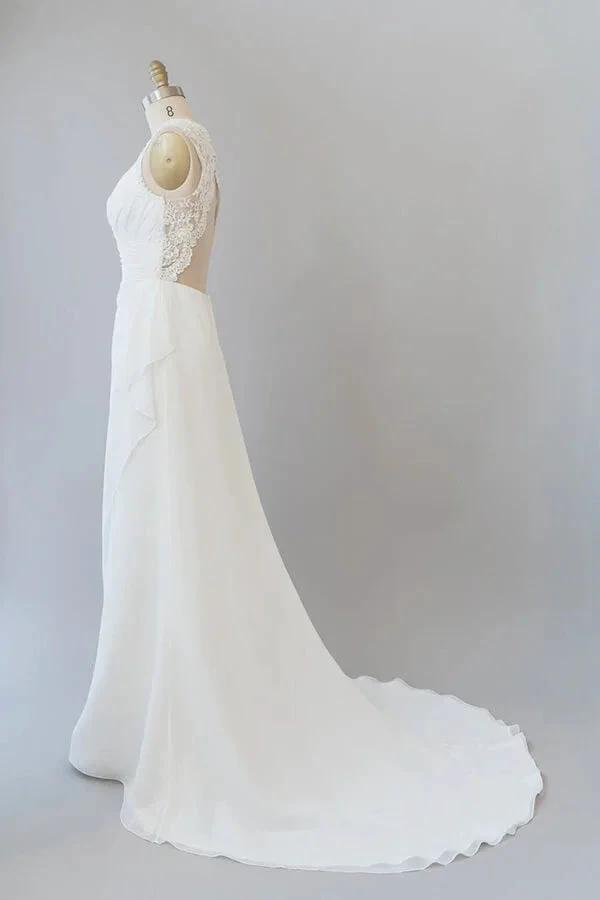 Awesome Long Sheath Lace Chiffon Backless Wedding Dress
