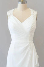 Awesome Long Sheath Lace Chiffon Backless Wedding Dress