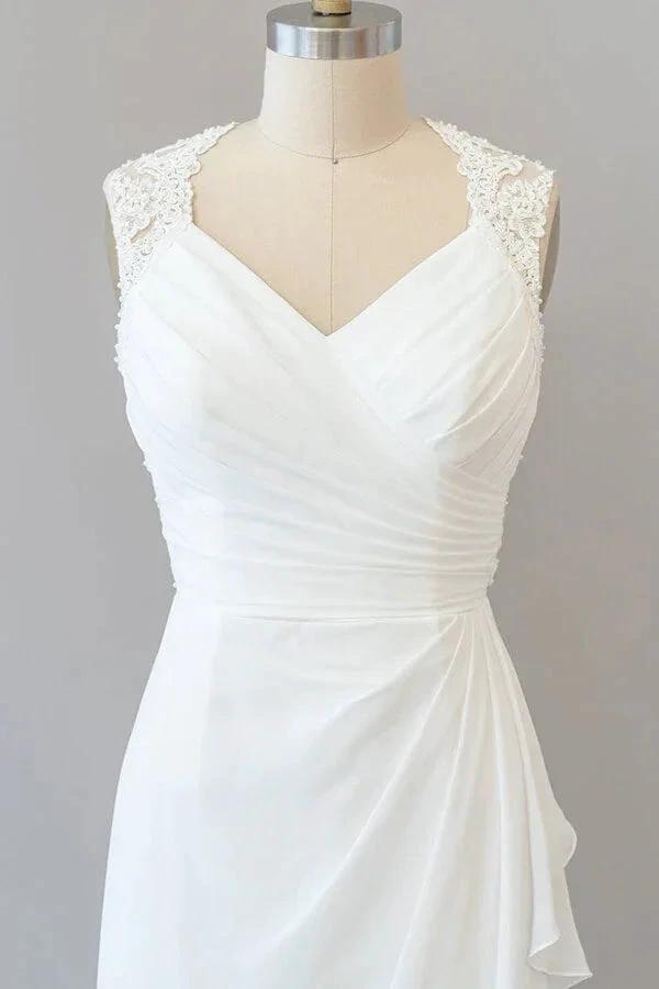 Awesome Long Sheath Lace Chiffon Backless Wedding Dress