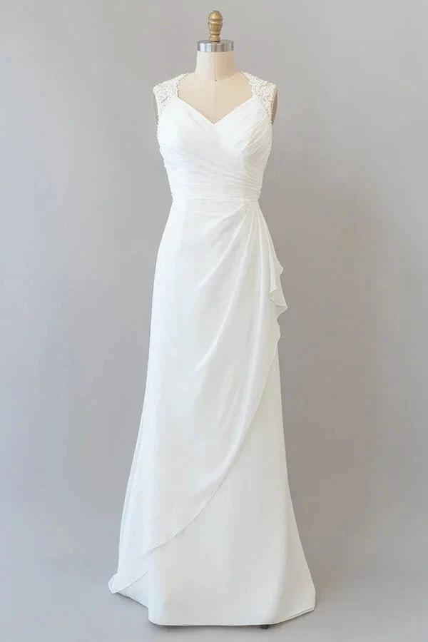 Awesome Long Sheath Lace Chiffon Backless Wedding Dress