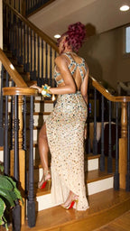Luxurious Crystal Mermaid Evening Dress Side Slit Sexy Evening Gown Y547