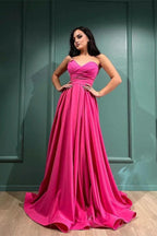 Ravishing Fuchsia Sweetheart A-Line Evening Gown with Daring Split